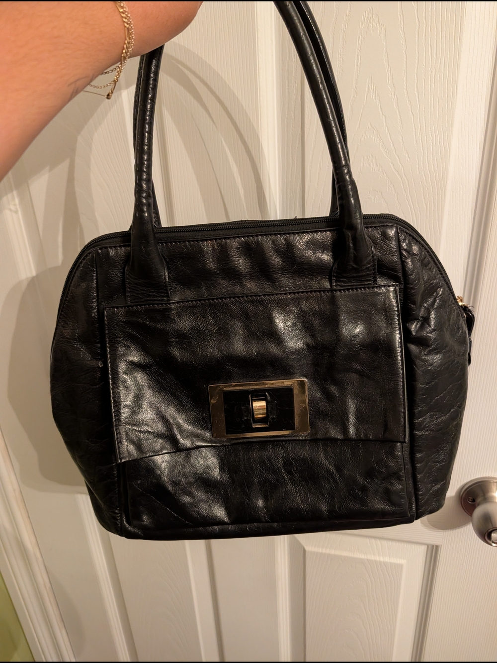 Paolo Masi Black Leather Top-Handle Shoulder Bag
